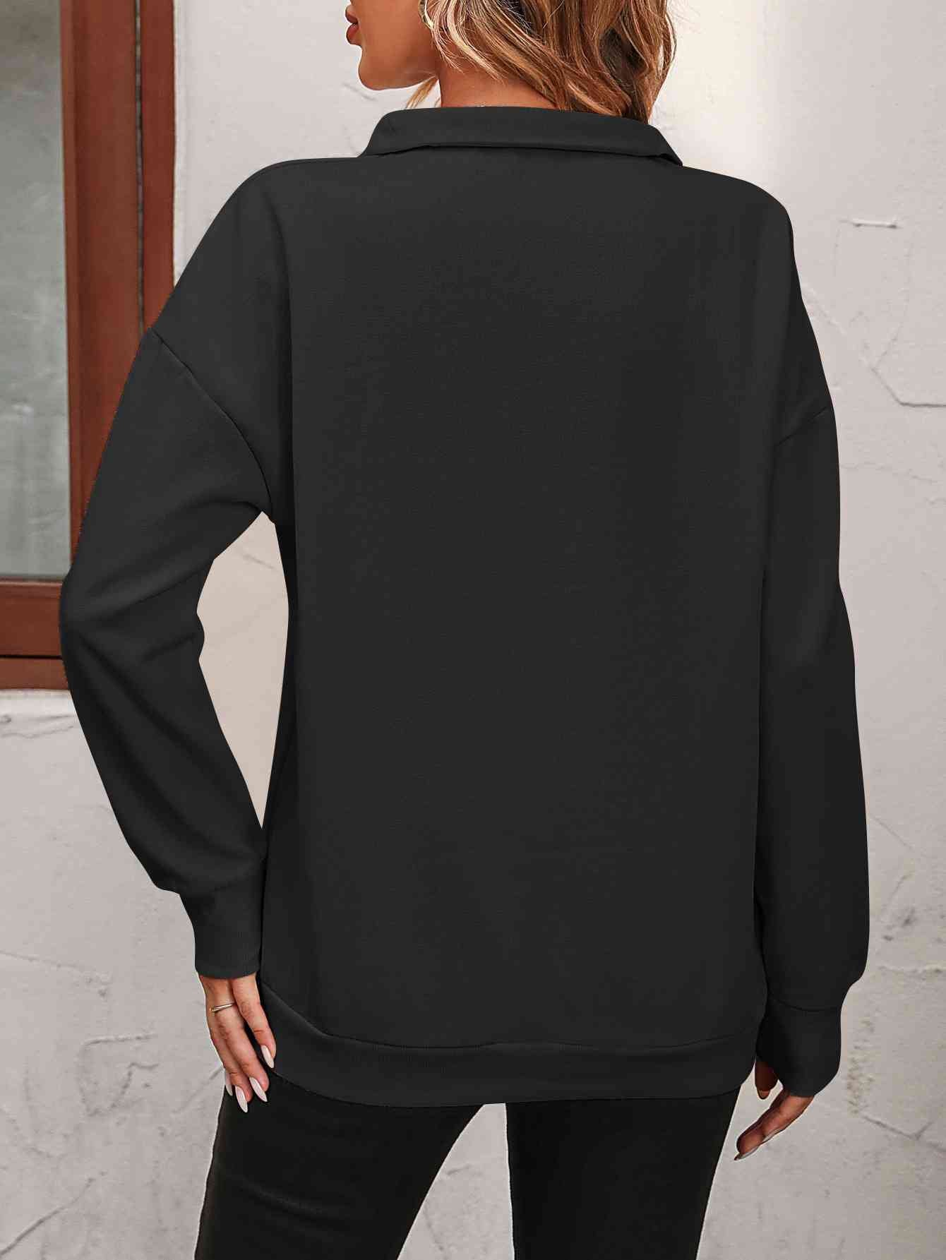 Zip-Up Dropped Shoulder Sweatshirt - Dixie Hike & Style