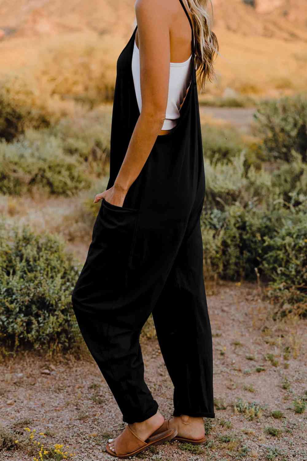 Double Take V-Neck Sleeveless Jumpsuit with Pocket - Dixie Hike & Style