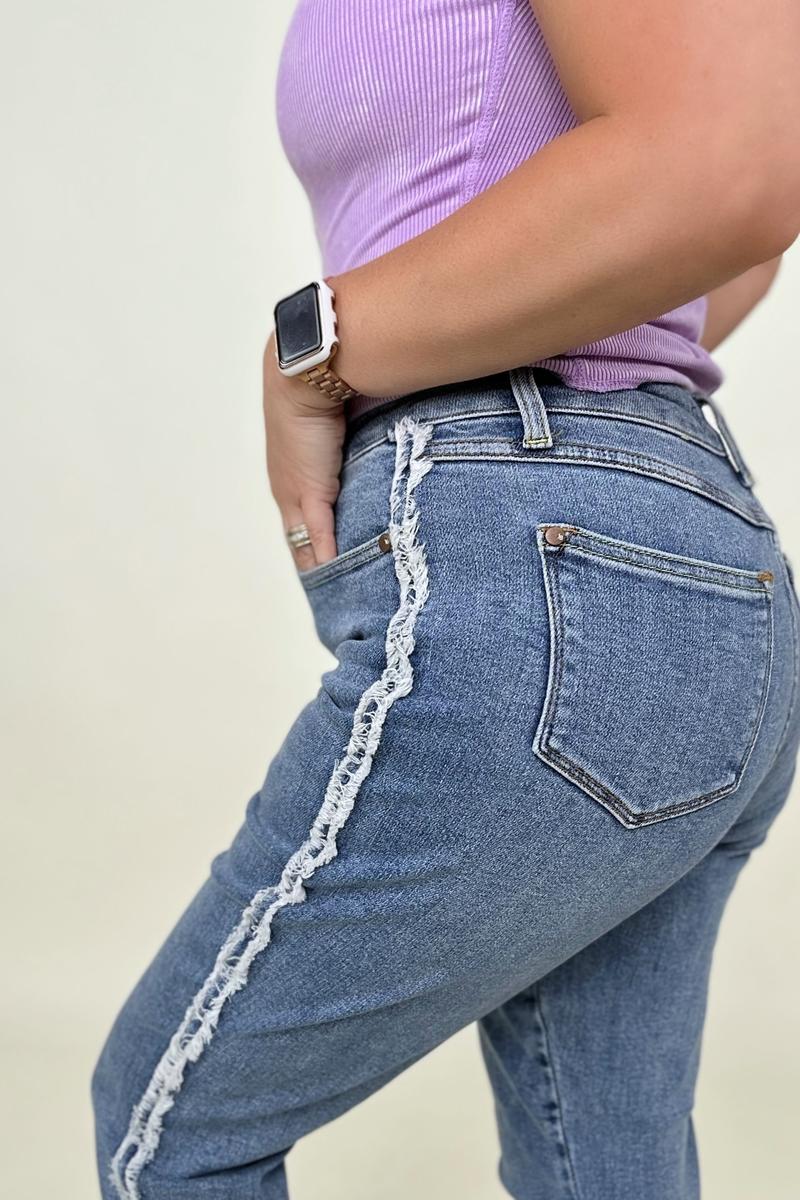 Judy Blue High Waist Side Fray Slim Fit Jeans - Dixie Hike & Style