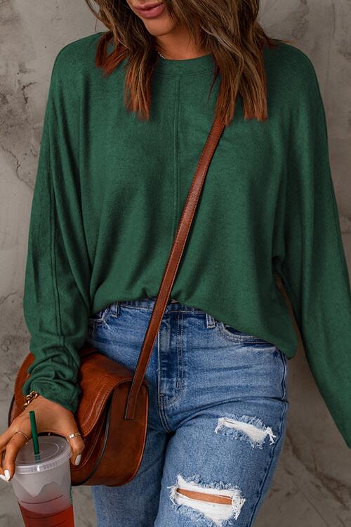Seam Detail Round Neck Long Sleeve Top - Dixie Hike & Style