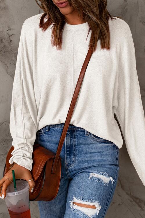 Seam Detail Round Neck Long Sleeve Top - Dixie Hike & Style