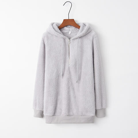 Quarter-Zip Drawstring Teddy Hoodie - Dixie Hike & Style