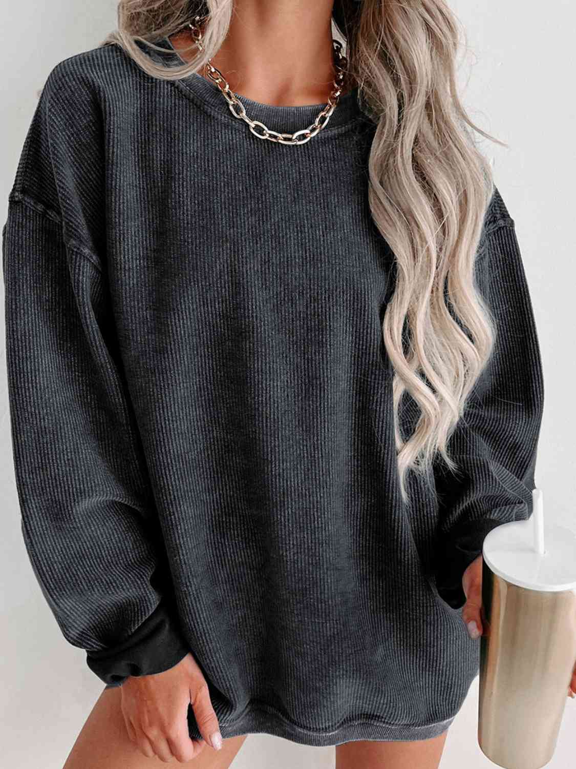 Round Neck Dropped Shoulder Sweatshirt - Dixie Hike & Style
