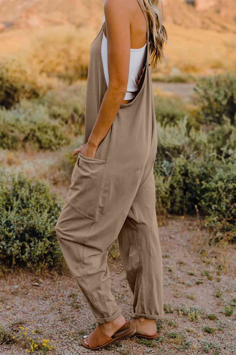 Double Take V-Neck Sleeveless Jumpsuit with Pocket - Dixie Hike & Style