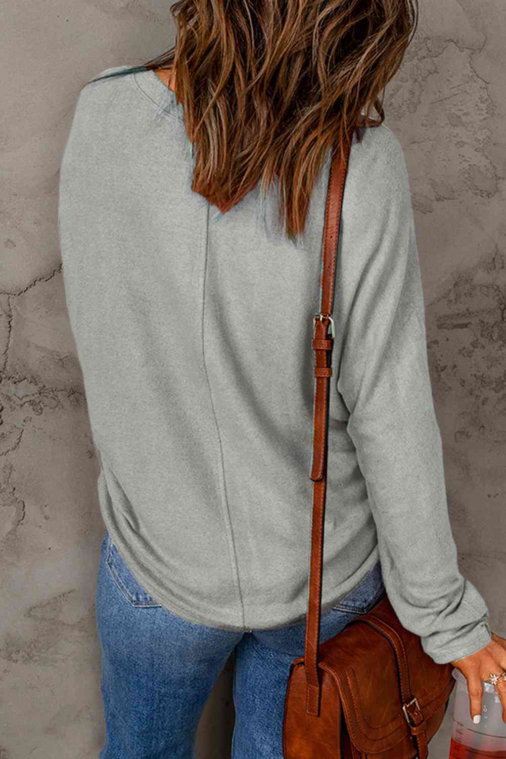 Seam Detail Round Neck Long Sleeve Top - Dixie Hike & Style