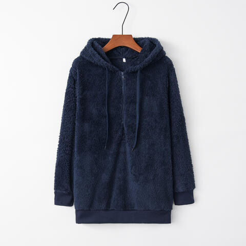 Quarter-Zip Drawstring Teddy Hoodie - Dixie Hike & Style