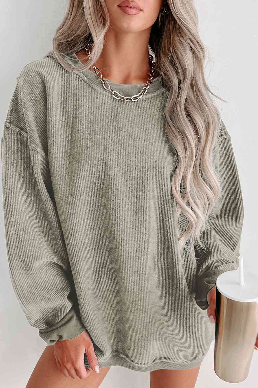 Round Neck Dropped Shoulder Sweatshirt - Dixie Hike & Style