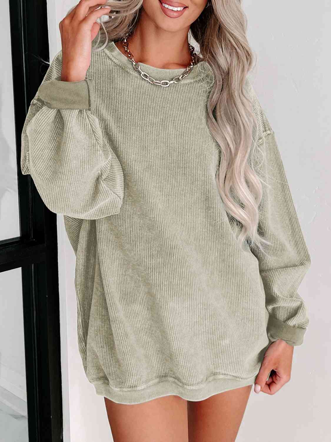 Round Neck Dropped Shoulder Sweatshirt - Dixie Hike & Style
