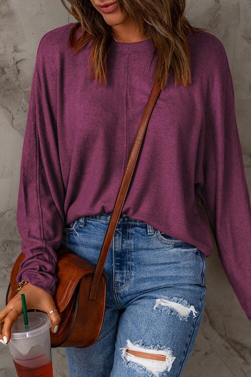 Seam Detail Round Neck Long Sleeve Top - Dixie Hike & Style