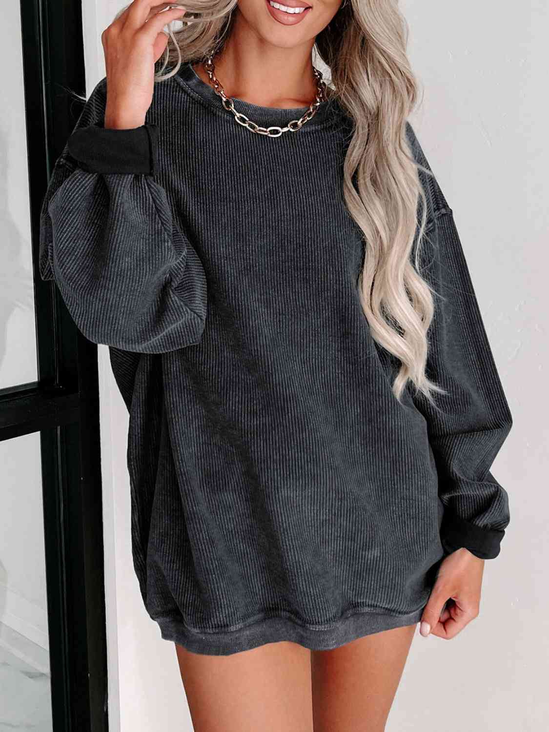 Round Neck Dropped Shoulder Sweatshirt - Dixie Hike & Style