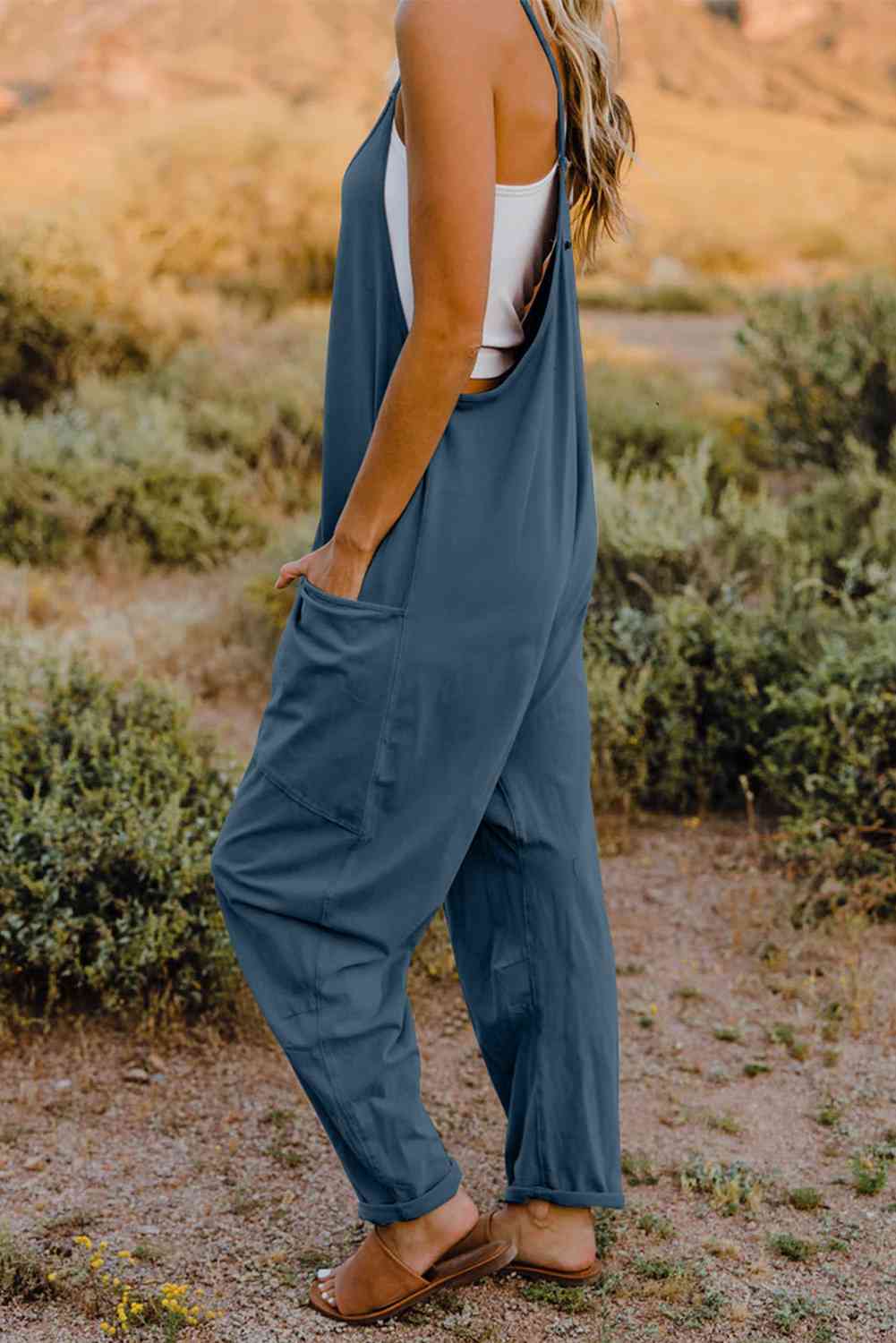 Double Take V-Neck Sleeveless Jumpsuit with Pocket - Dixie Hike & Style