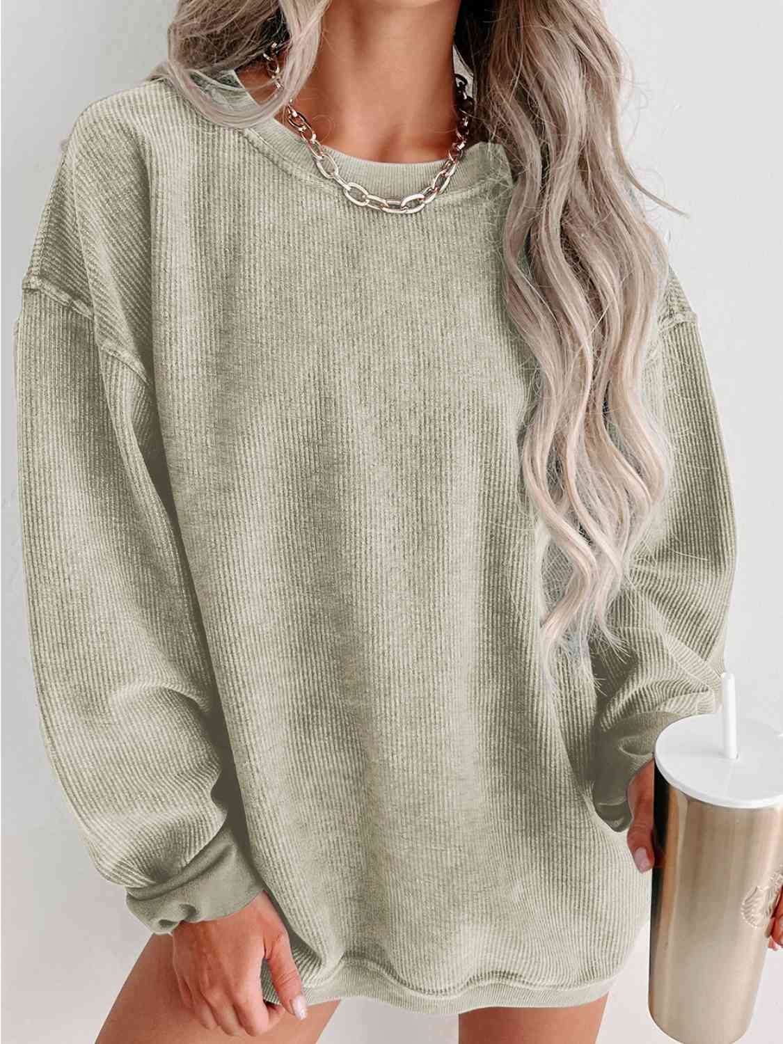 Round Neck Dropped Shoulder Sweatshirt - Dixie Hike & Style