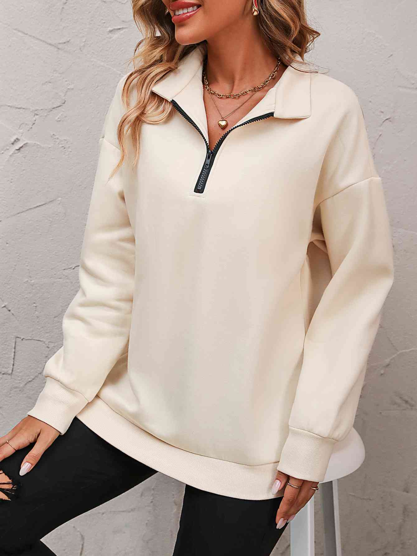 Zip-Up Dropped Shoulder Sweatshirt - Dixie Hike & Style