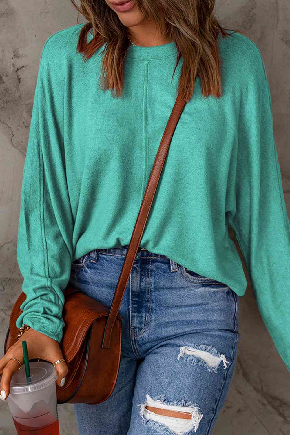 Seam Detail Round Neck Long Sleeve Top - Dixie Hike & Style