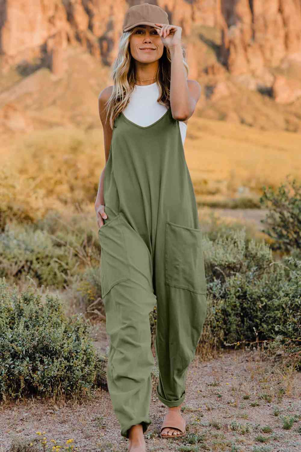 Double Take V-Neck Sleeveless Jumpsuit with Pocket - Dixie Hike & Style