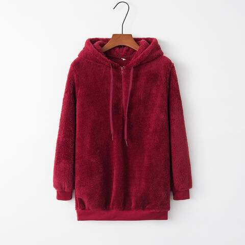 Quarter-Zip Drawstring Teddy Hoodie - Dixie Hike & Style