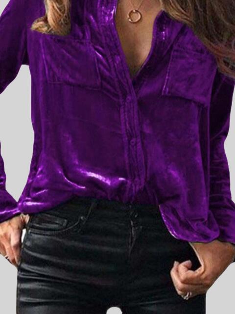 Button Up Collared Shirt with Breast Pockets - Dixie Hike & Style