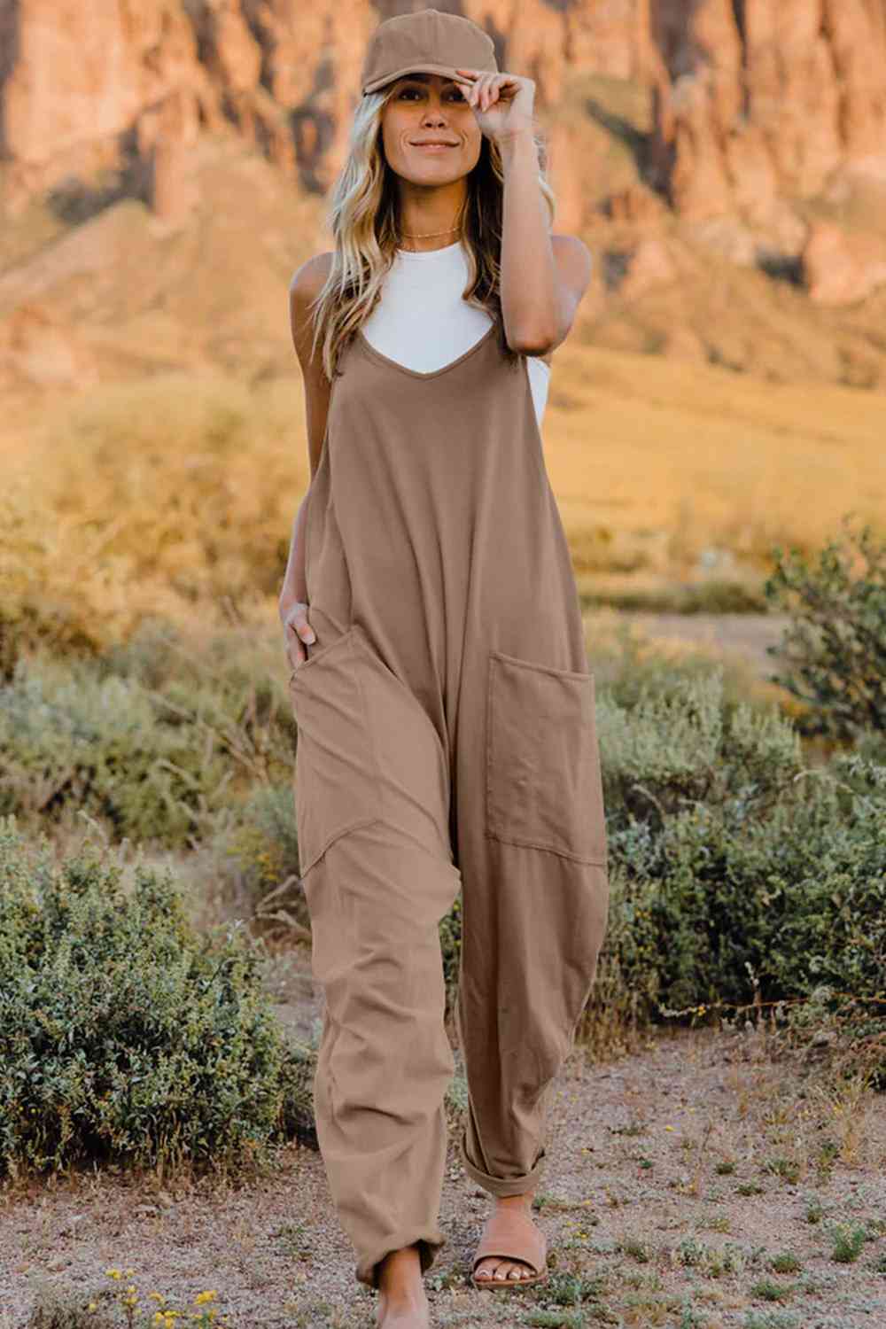 Double Take V-Neck Sleeveless Jumpsuit with Pocket - Dixie Hike & Style