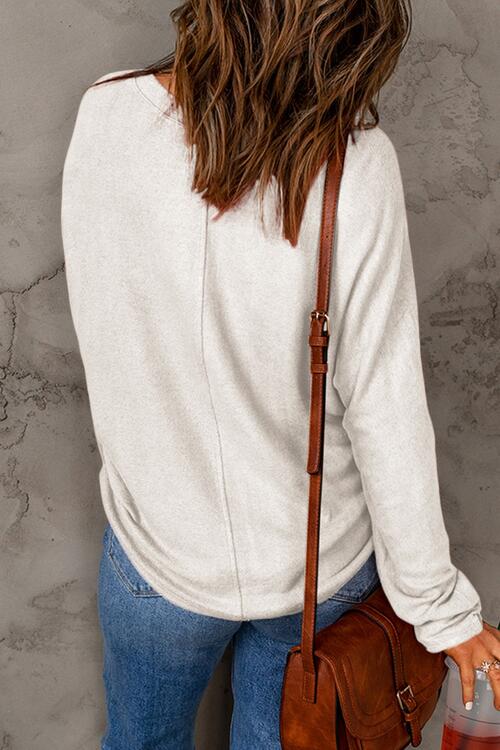 Seam Detail Round Neck Long Sleeve Top - Dixie Hike & Style