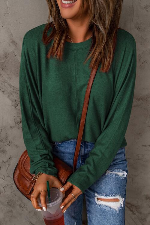Seam Detail Round Neck Long Sleeve Top - Dixie Hike & Style