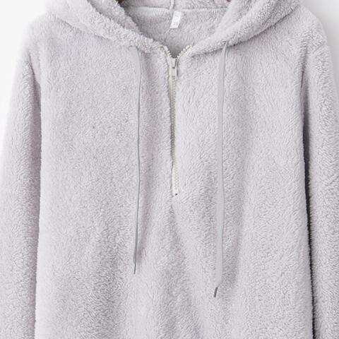 Quarter-Zip Drawstring Teddy Hoodie - Dixie Hike & Style