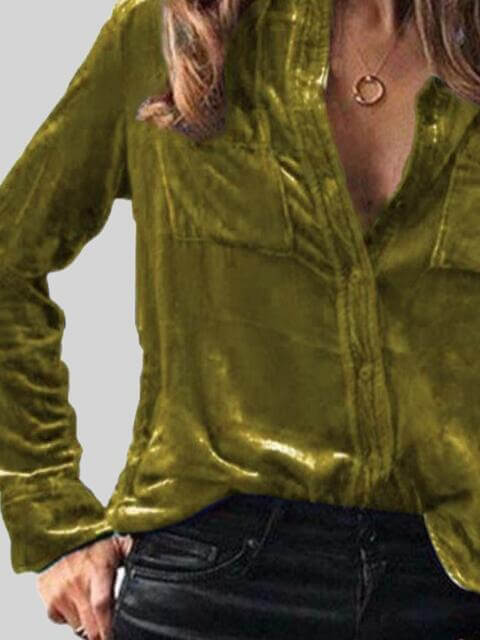 Button Up Collared Shirt with Breast Pockets - Dixie Hike & Style