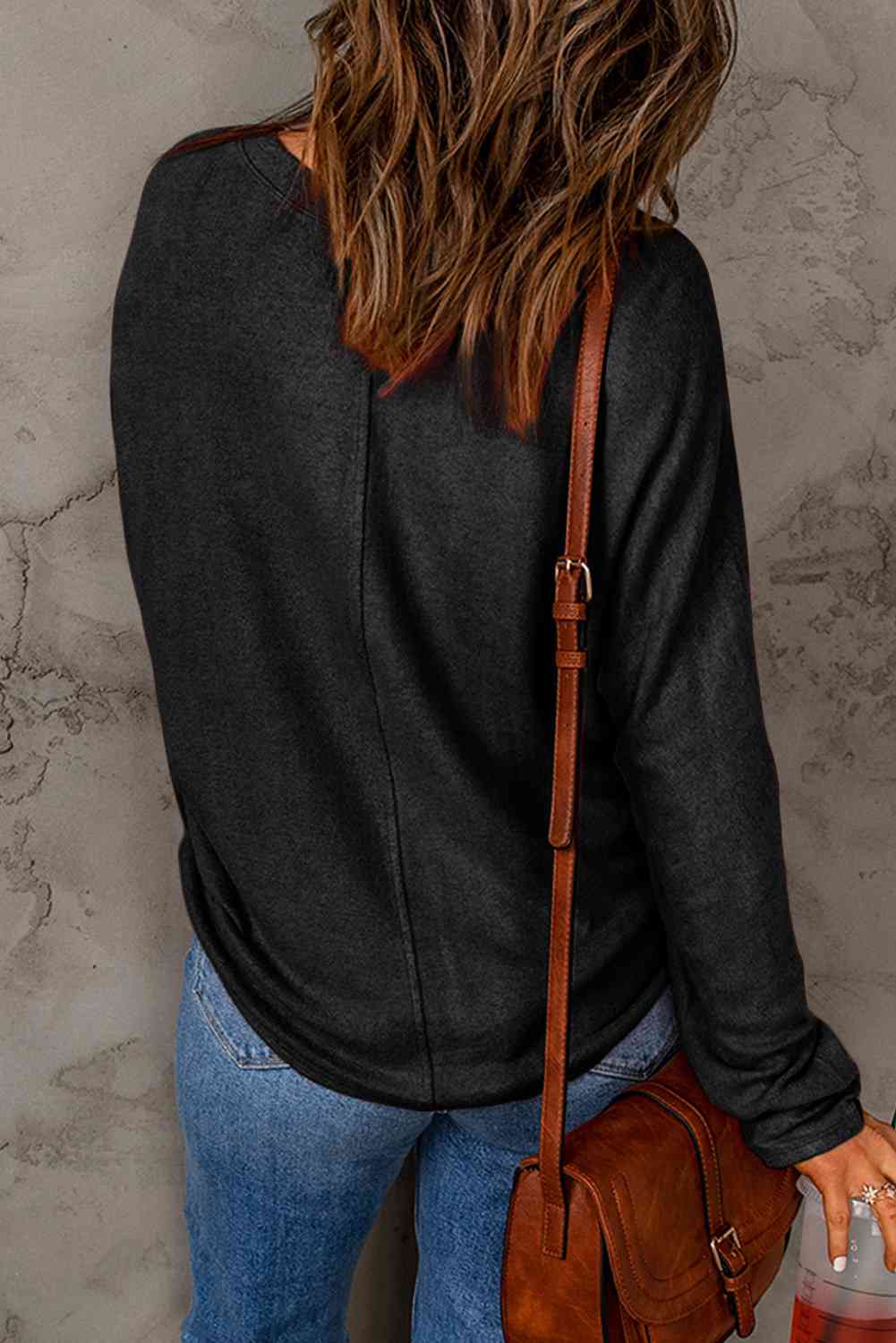 Seam Detail Round Neck Long Sleeve Top - Dixie Hike & Style