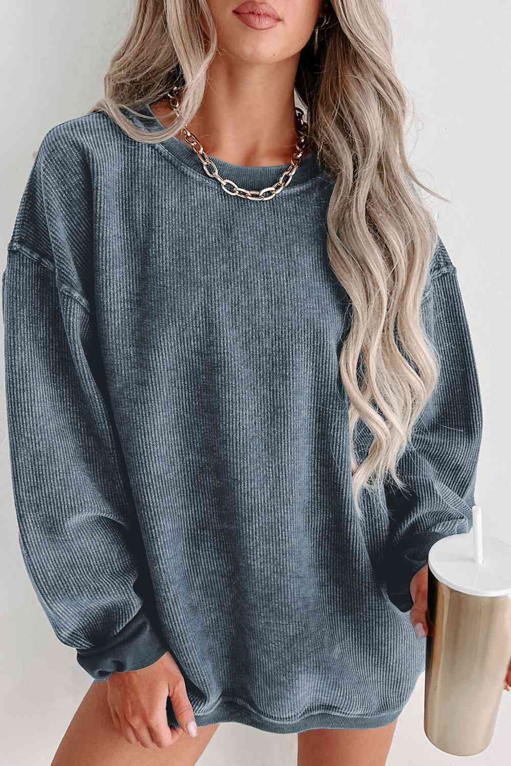 Round Neck Dropped Shoulder Sweatshirt - Dixie Hike & Style