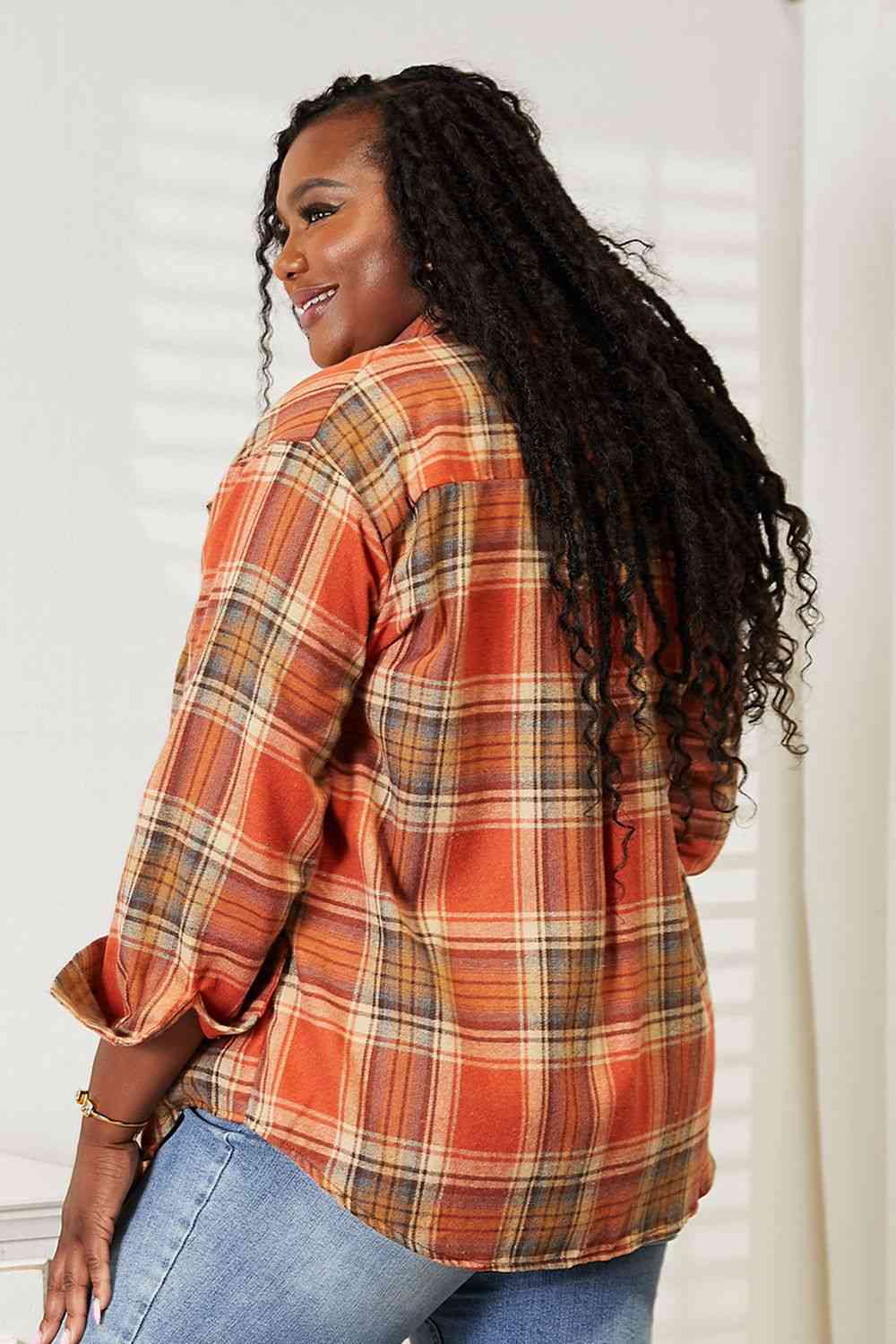Double Take Plaid Dropped Shoulder Shirt - Dixie Hike & Style