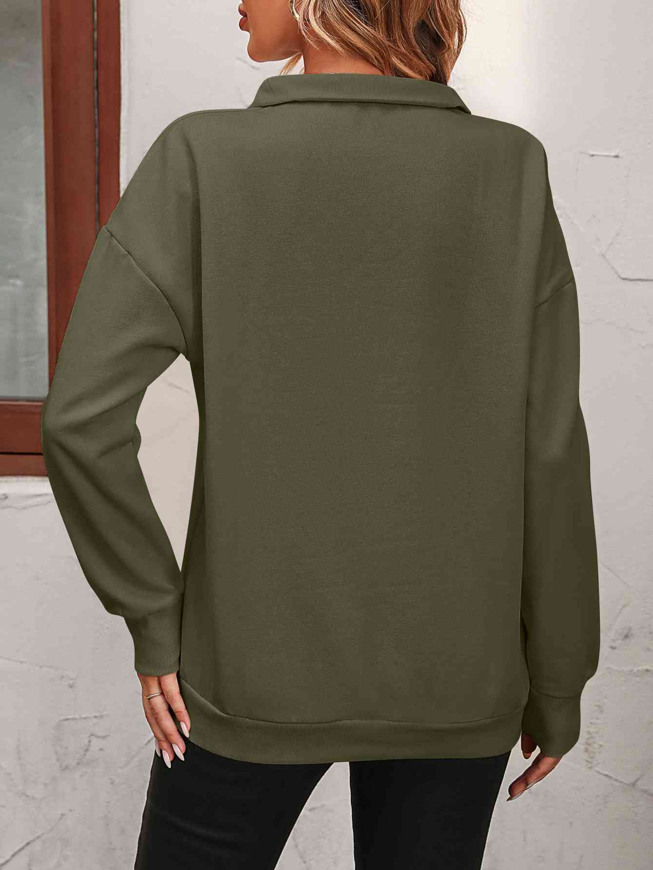 Zip-Up Dropped Shoulder Sweatshirt - Dixie Hike & Style