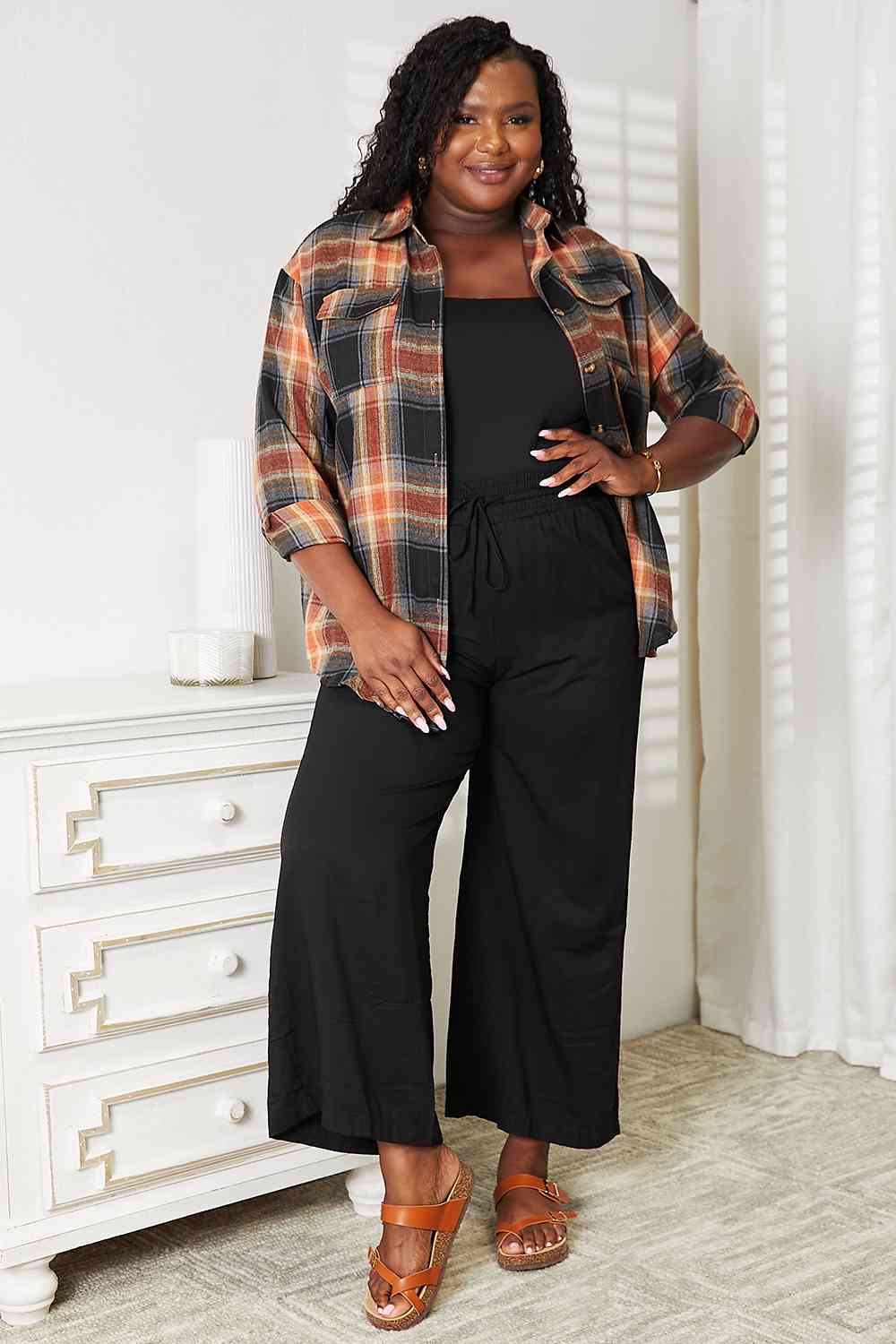 Double Take Plaid Dropped Shoulder Shirt - Dixie Hike & Style