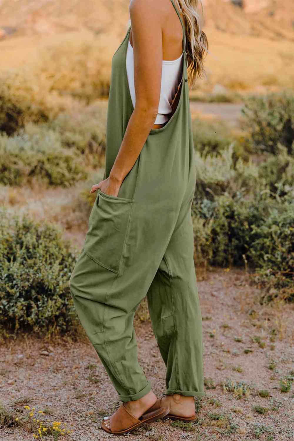 Double Take V-Neck Sleeveless Jumpsuit with Pocket - Dixie Hike & Style