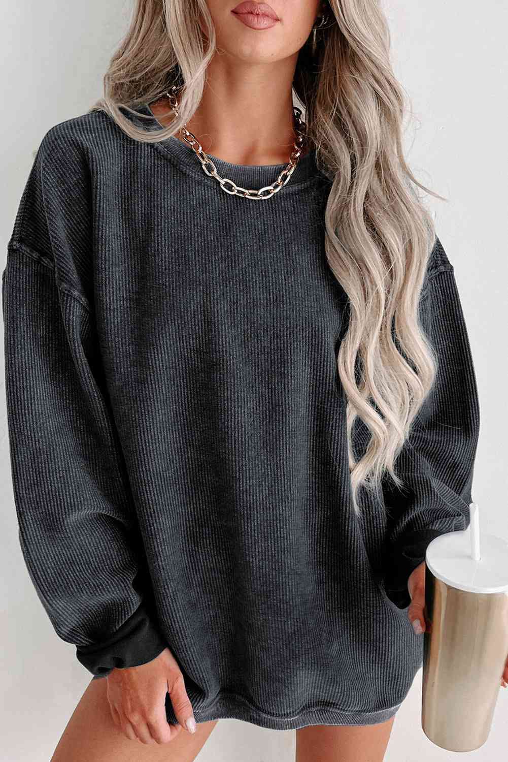 Round Neck Dropped Shoulder Sweatshirt - Dixie Hike & Style