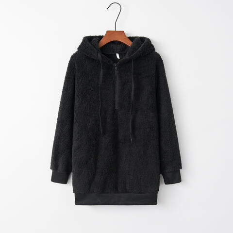Quarter-Zip Drawstring Teddy Hoodie - Dixie Hike & Style
