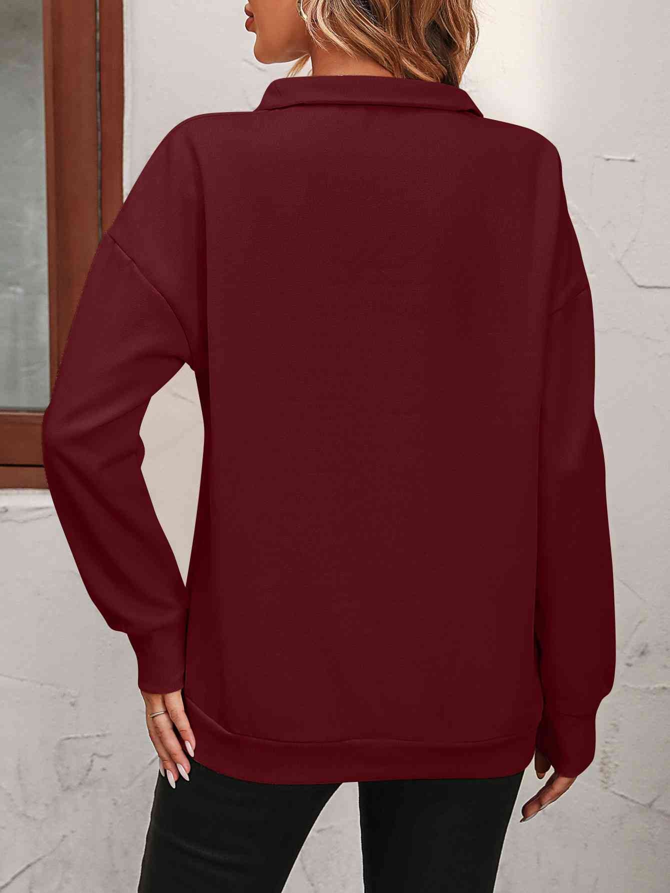 Zip-Up Dropped Shoulder Sweatshirt - Dixie Hike & Style