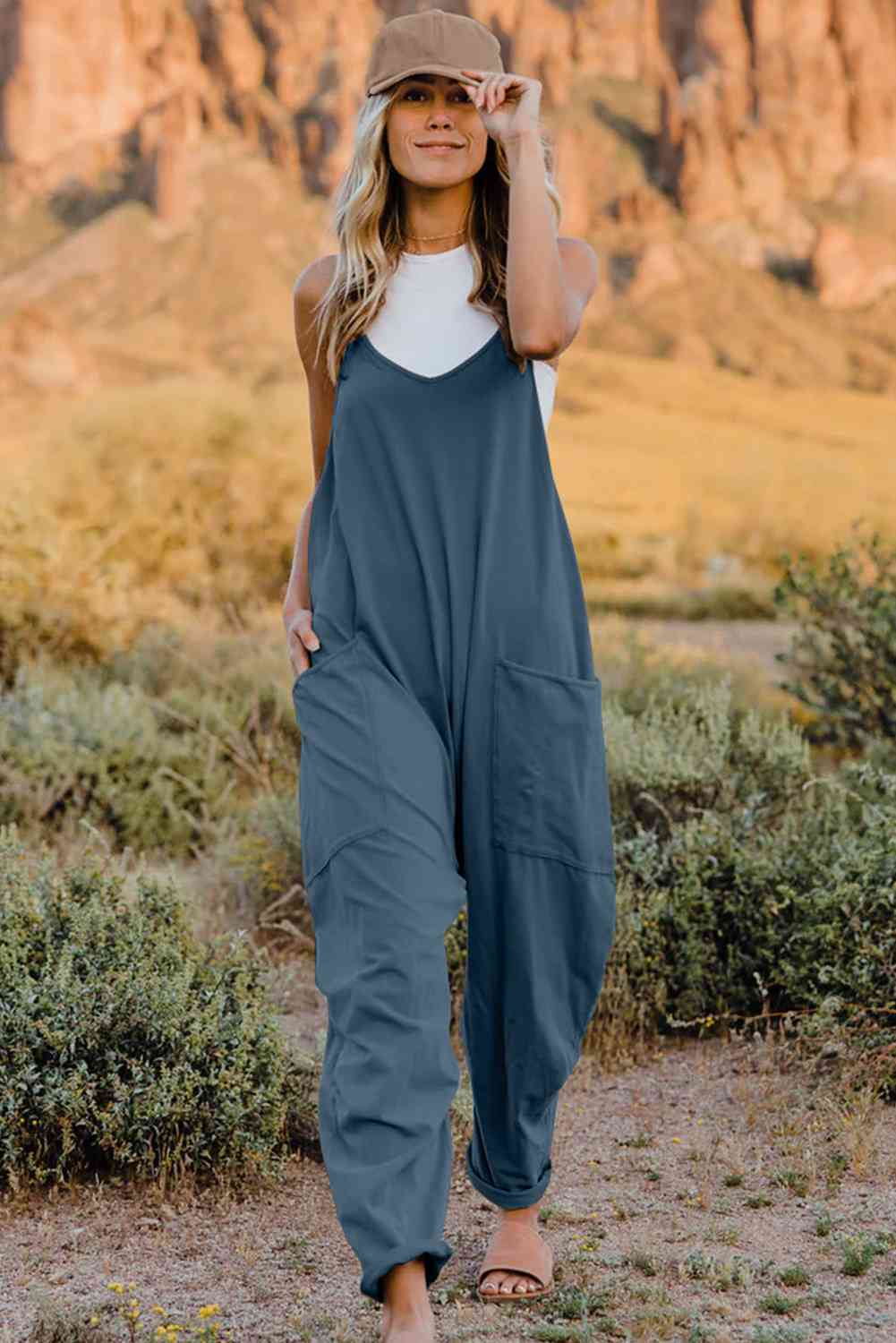 Double Take V-Neck Sleeveless Jumpsuit with Pocket - Dixie Hike & Style