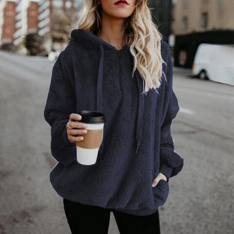 Quarter-Zip Drawstring Teddy Hoodie - Dixie Hike & Style