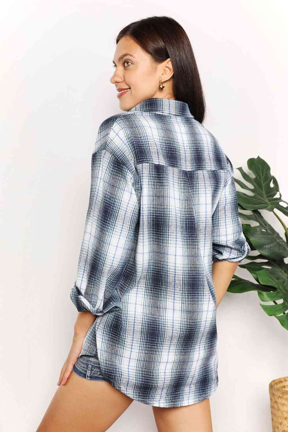 Double Take Plaid Dropped Shoulder Shirt - Dixie Hike & Style