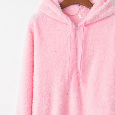 Quarter-Zip Drawstring Teddy Hoodie - Dixie Hike & Style