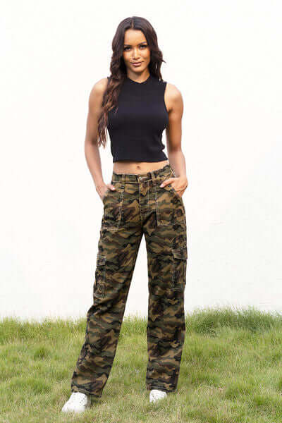 Camouflage Straight Leg Cargo Pants - Dixie Hike & Style