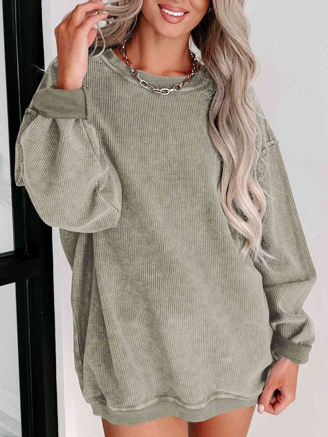 Round Neck Dropped Shoulder Sweatshirt - Dixie Hike & Style