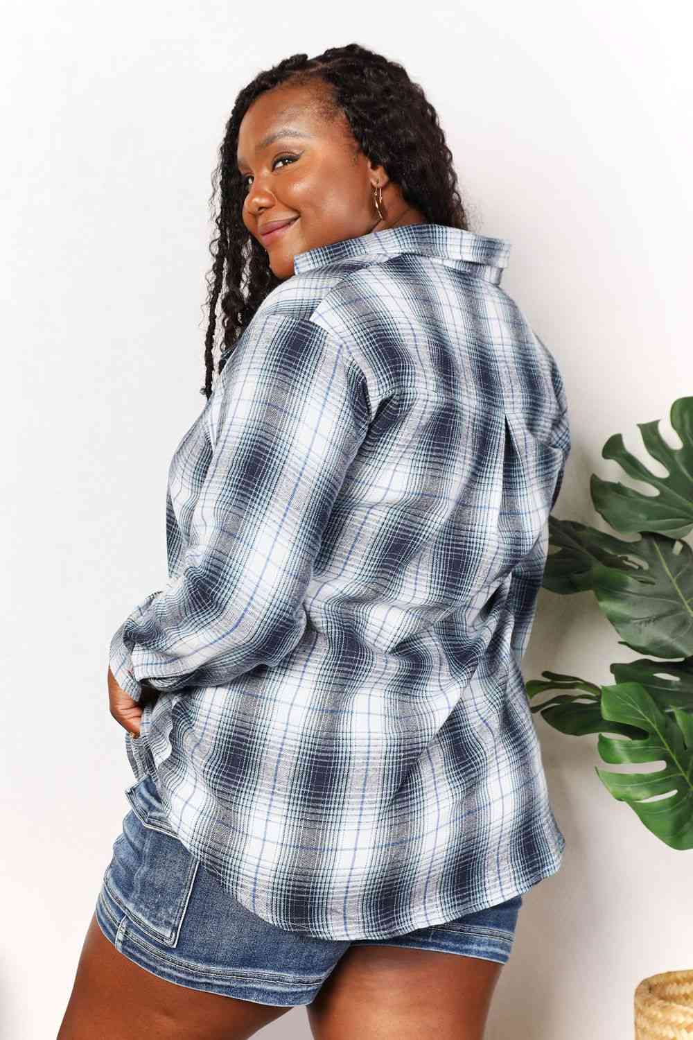 Double Take Plaid Dropped Shoulder Shirt - Dixie Hike & Style