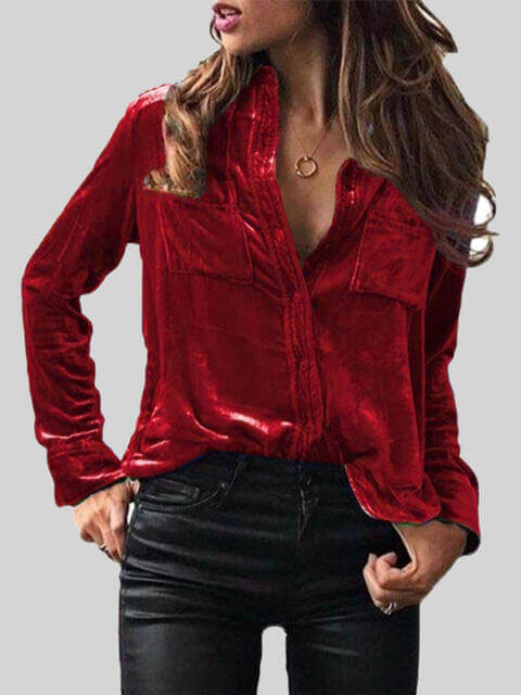 Button Up Collared Shirt with Breast Pockets - Dixie Hike & Style