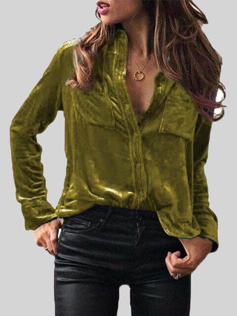 Button Up Collared Shirt with Breast Pockets - Dixie Hike & Style