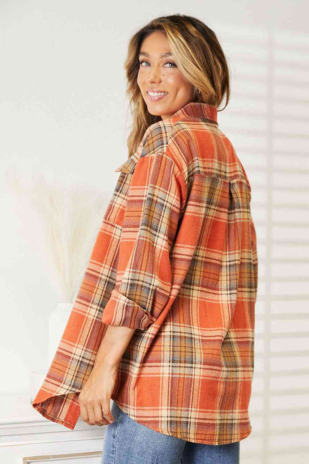 Double Take Plaid Dropped Shoulder Shirt - Dixie Hike & Style