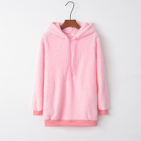 Quarter-Zip Drawstring Teddy Hoodie - Dixie Hike & Style