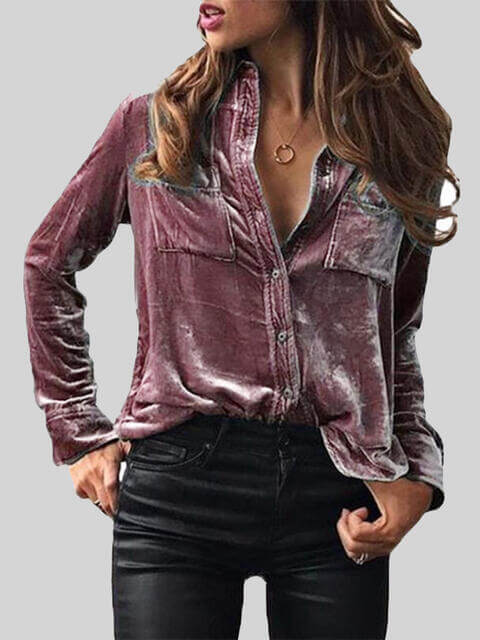 Button Up Collared Shirt with Breast Pockets - Dixie Hike & Style