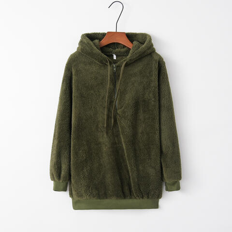 Quarter-Zip Drawstring Teddy Hoodie - Dixie Hike & Style