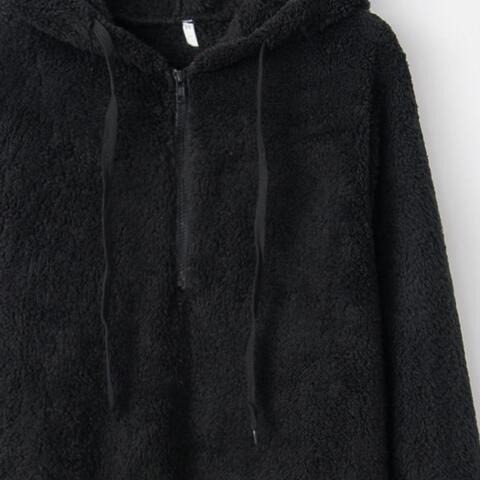 Quarter-Zip Drawstring Teddy Hoodie - Dixie Hike & Style
