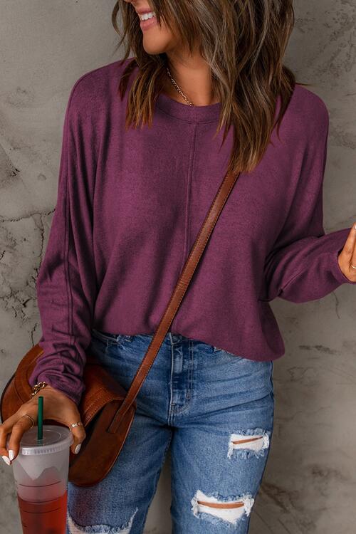 Seam Detail Round Neck Long Sleeve Top - Dixie Hike & Style